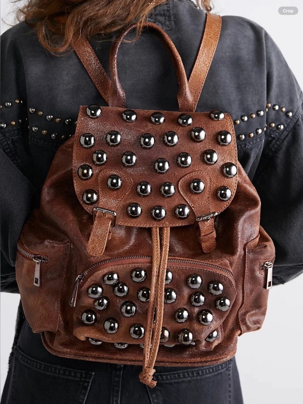 Free People x Stefano Ghilardi Brown Studded Leather Backpack